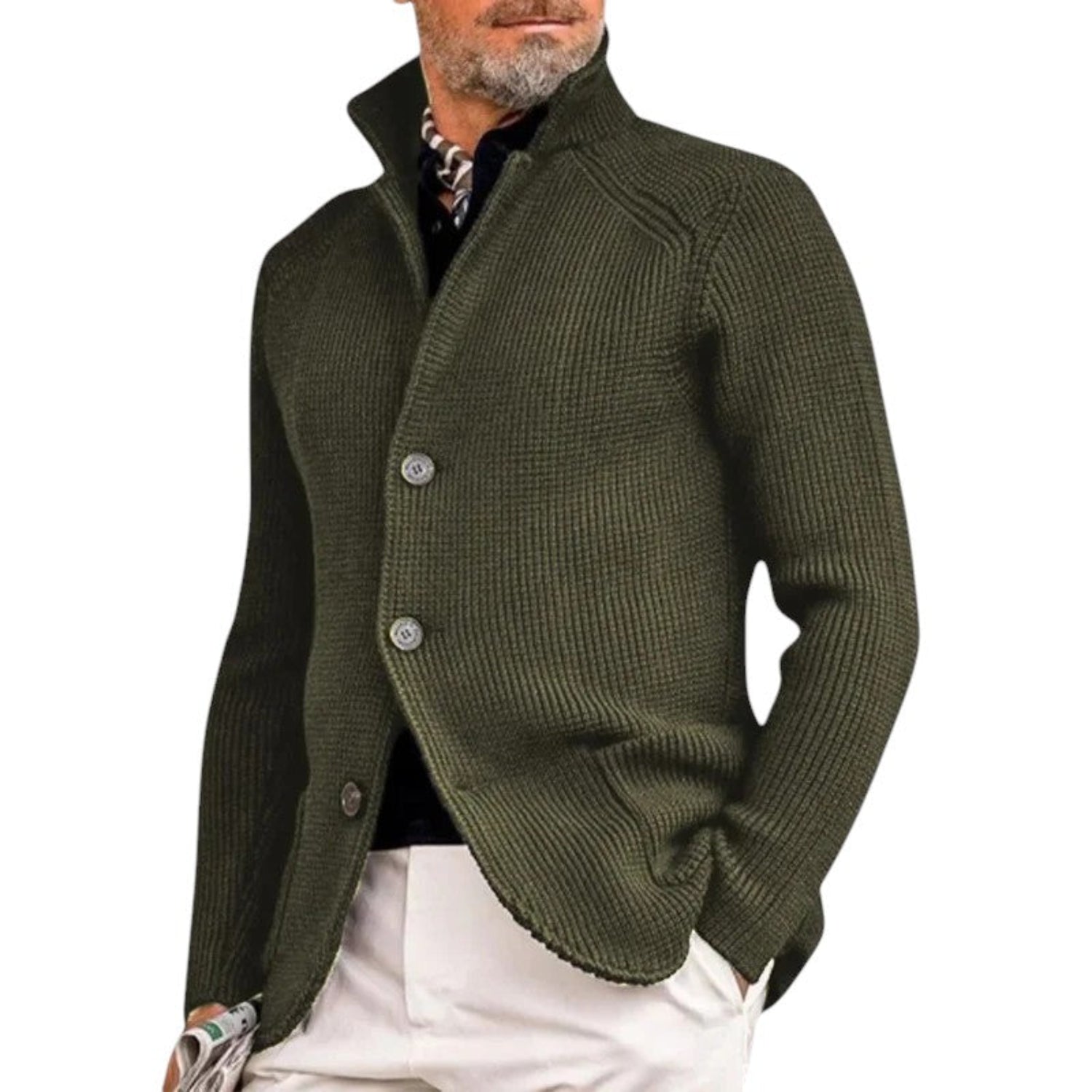 Cardigan Men Knitted Button-Up Ribbed Sweater Classic Smart Style