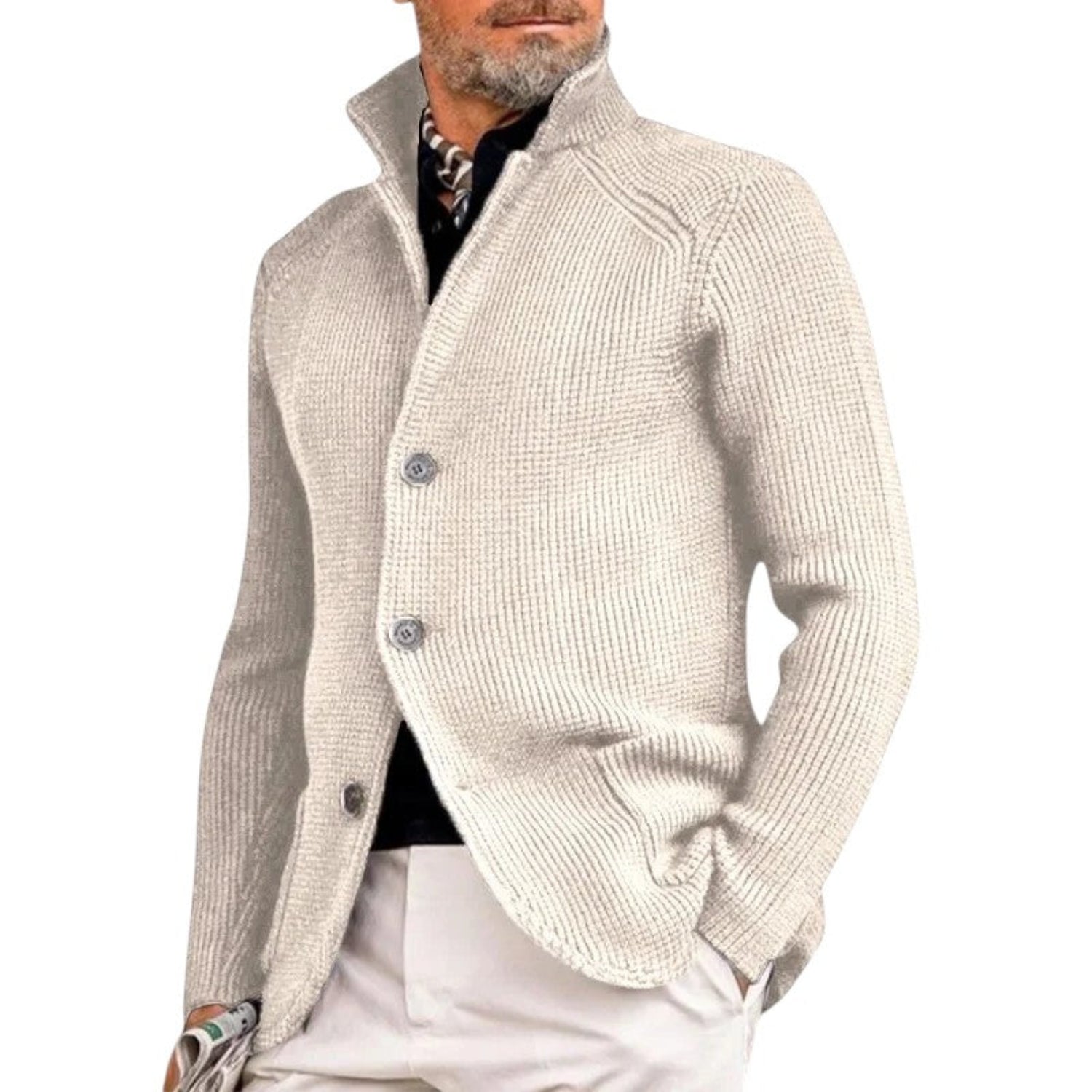 Cardigan Men Knitted Button-Up Ribbed Sweater Classic Smart Style