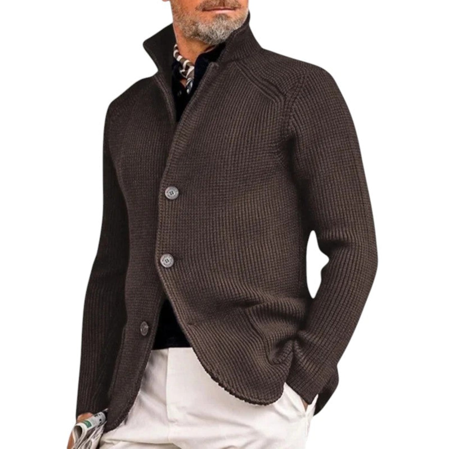 Cardigan Men Knitted Button-Up Ribbed Sweater Classic Smart Style