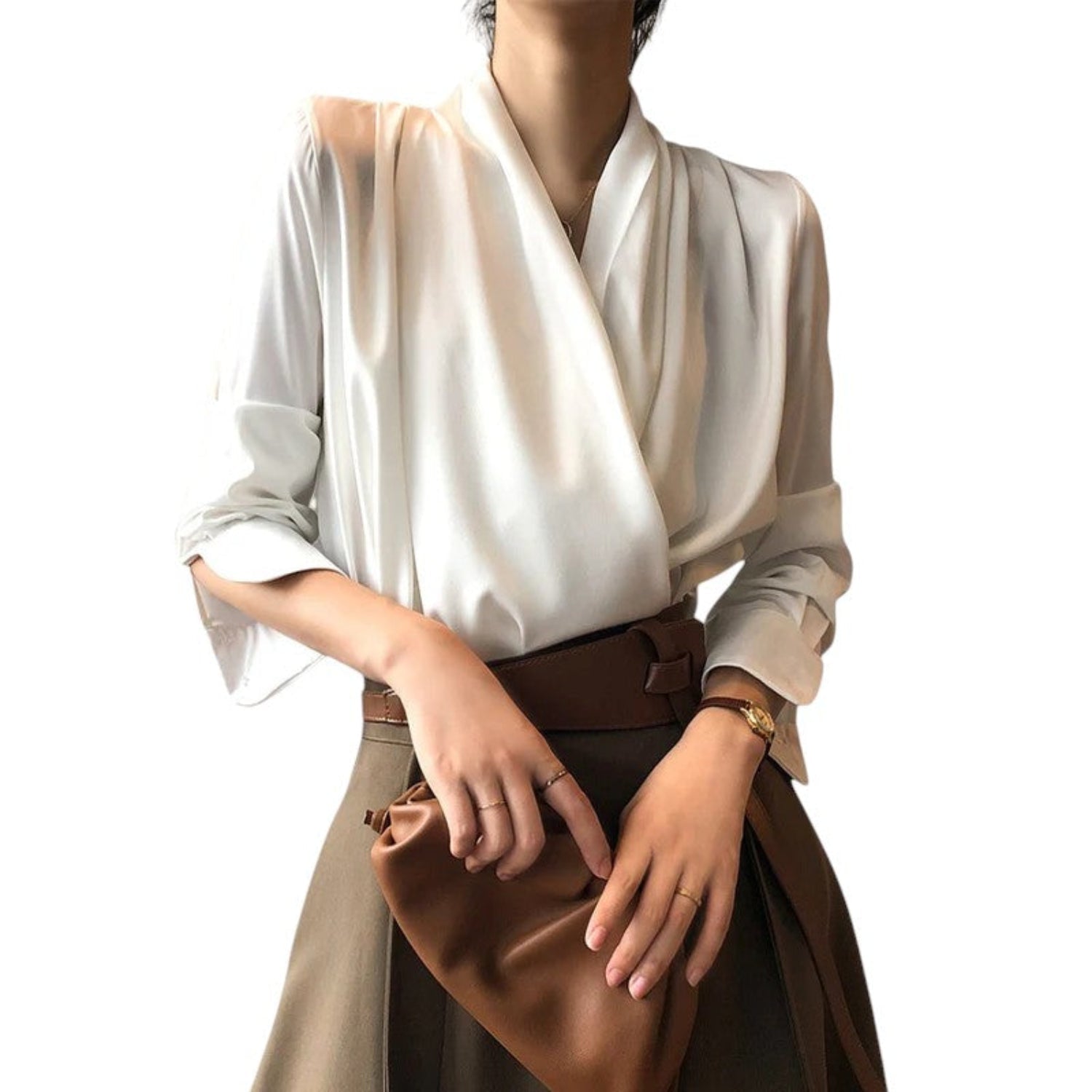 Blouse Women Soft Pleated Draped Long Sleeve - Hudson Harper - Tops