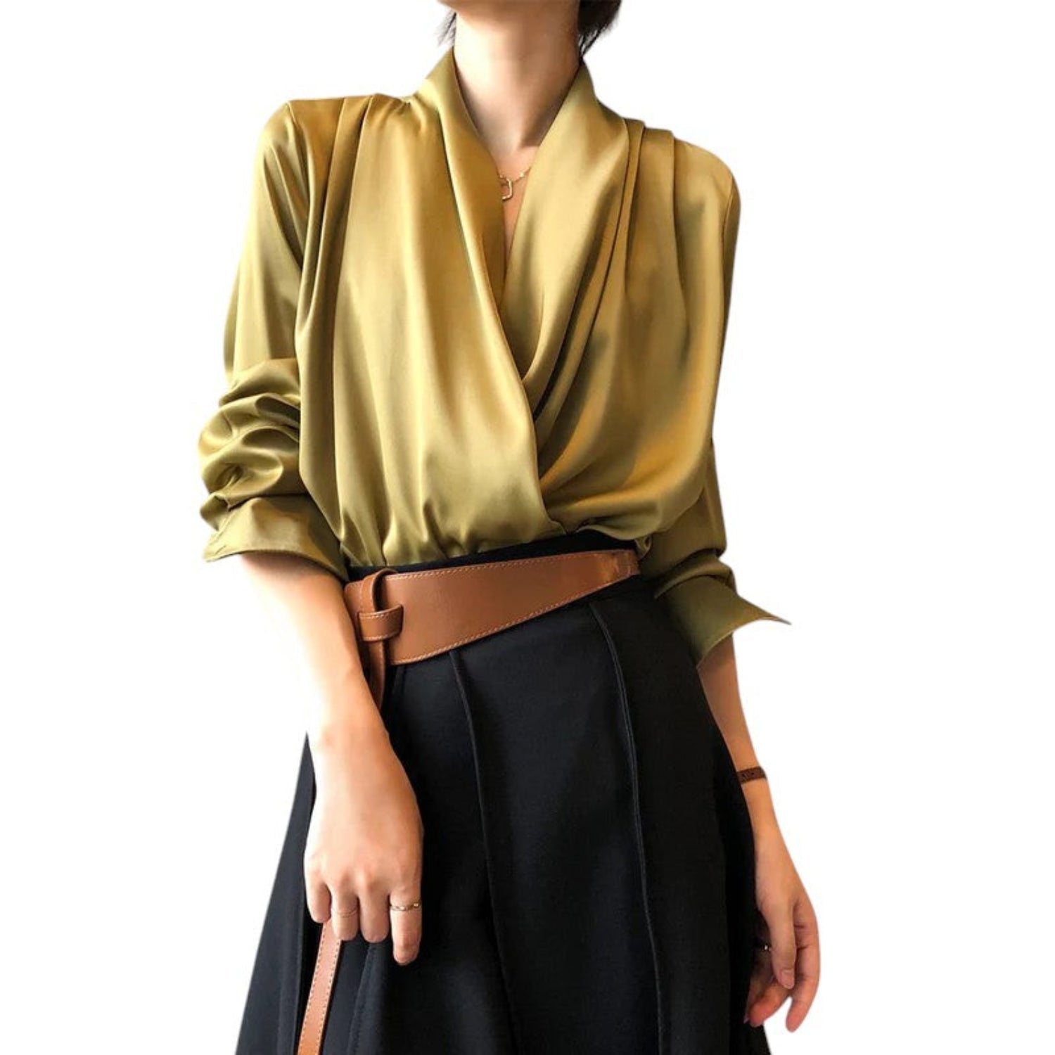 Blouse Women Soft Pleated Draped Long Sleeve - Hudson Harper - Tops