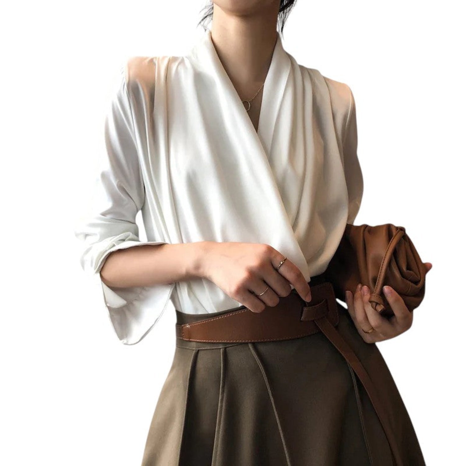 Blouse Women Soft Pleated Draped Long Sleeve - Hudson Harper - Tops