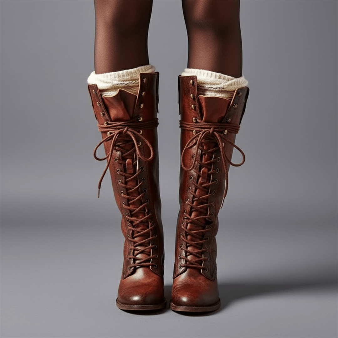 Boots Women Knee High Lace Up Block Heel Length - Hudson Harper - Women Boots