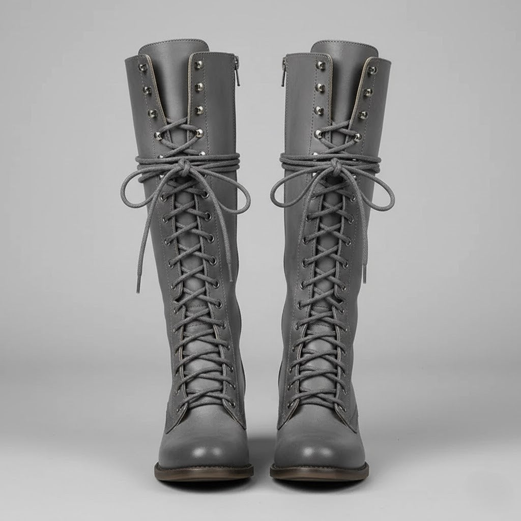 Boots Women Knee High Lace Up Block Heel Length - Hudson Harper - Women Boots