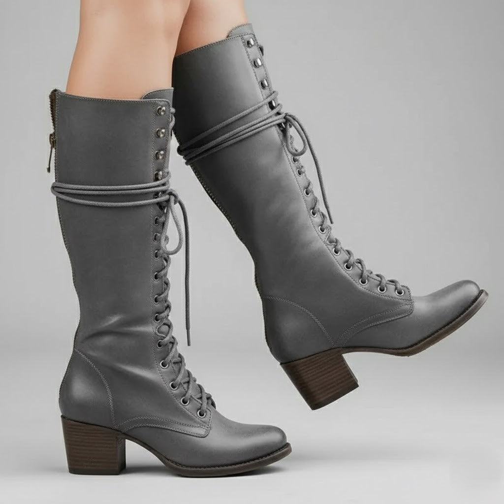 Boots Women Knee High Lace Up Block Heel Length - Hudson Harper - Women Boots