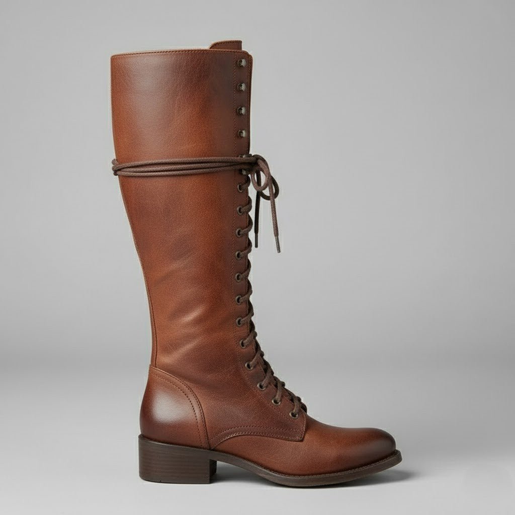 Boots Women Knee High Lace Up Block Heel Length - Hudson Harper - Women Boots