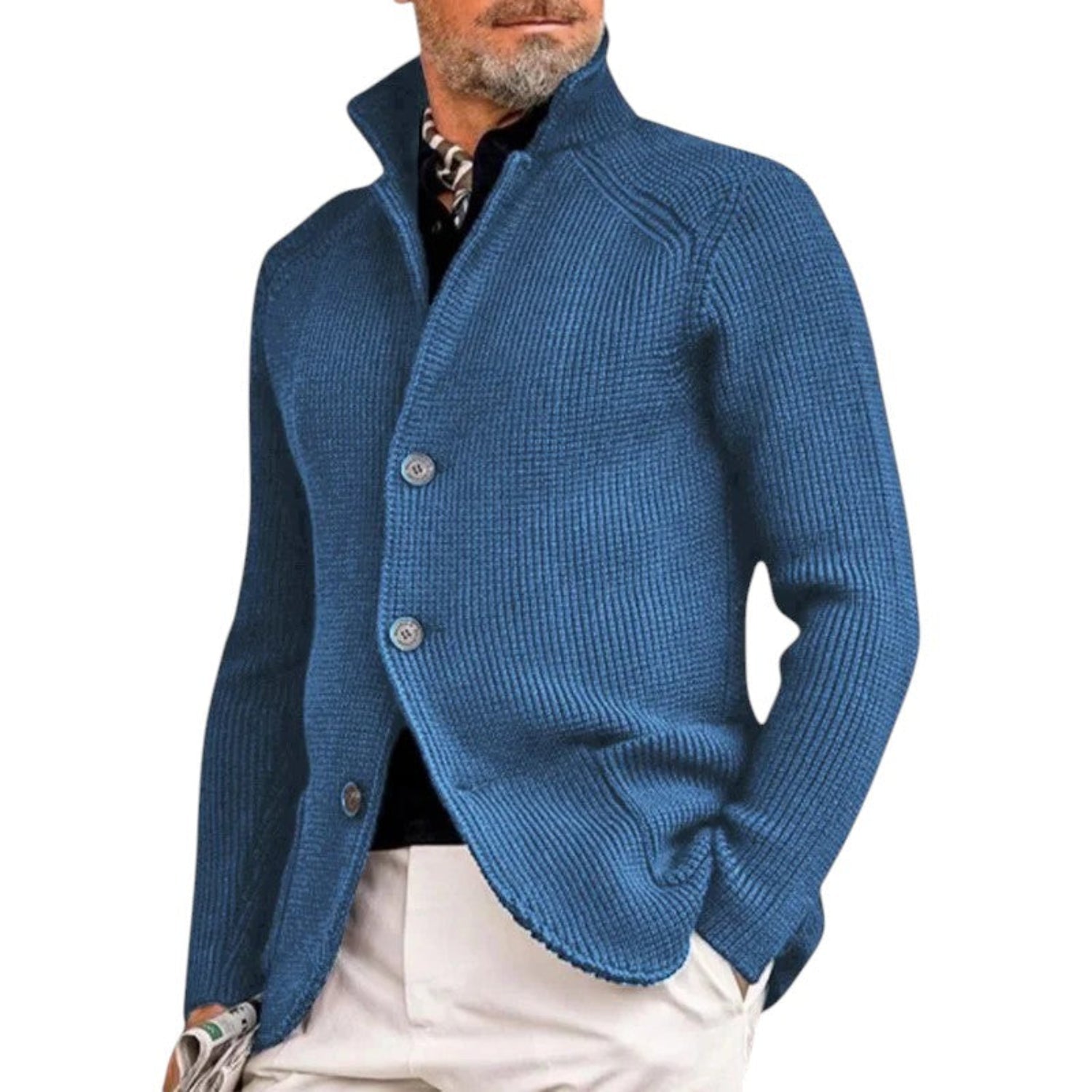 Cardigan Men Knitted Button - Up Ribbed Sweater Classic Smart Style - Hudson Harper - Cardigans
