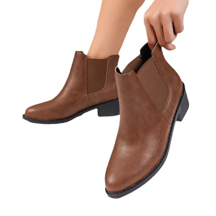 Chelsea Boots Women Ankle Length Block Heel Slip On Winter Boots - Hudson Harper - Women Boots