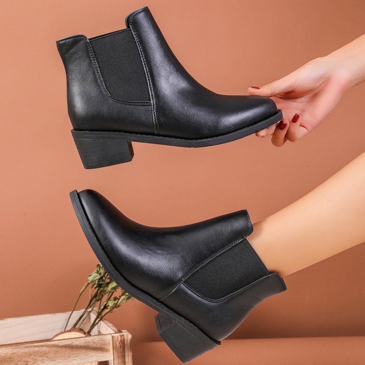Chelsea Boots Women Ankle Length Block Heel Slip On Winter Boots
