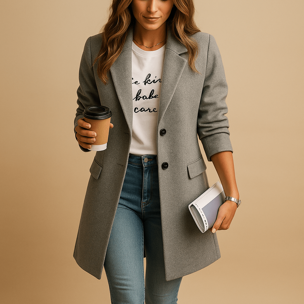 Coat Women Elegant Mid - Length Tailored Fit - Hudson Harper - Women Coat