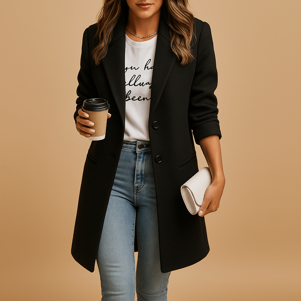 Coat Women Elegant Mid - Length Tailored Fit - Hudson Harper - Women Coat