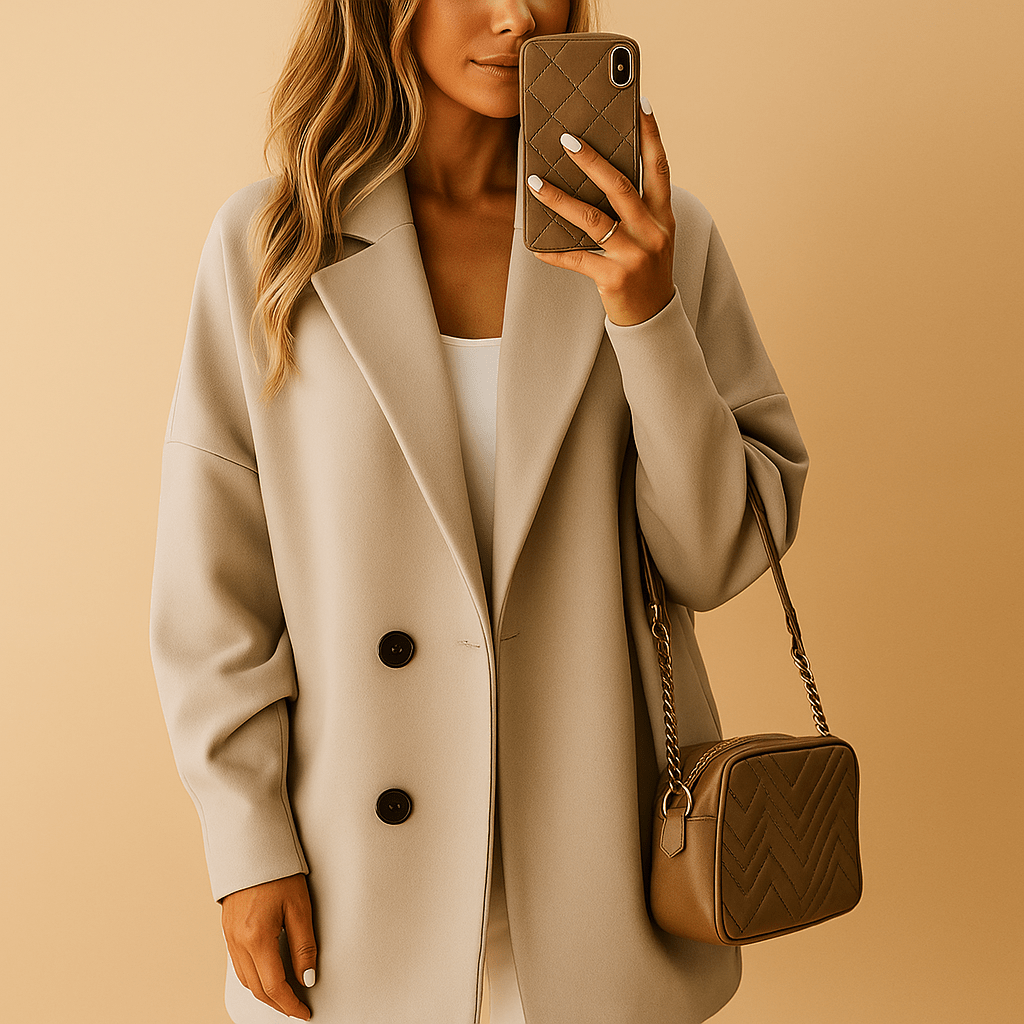 Coat Women Single Breasted Long Sleeve Extended Hemline Design - Hudson Harper - Women Coat