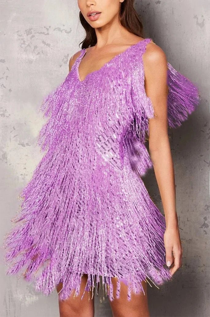 Cocktail Dress Women A - line Fit with Fringe and Sequin Accents Trim - Hudson Harper - Women Dress