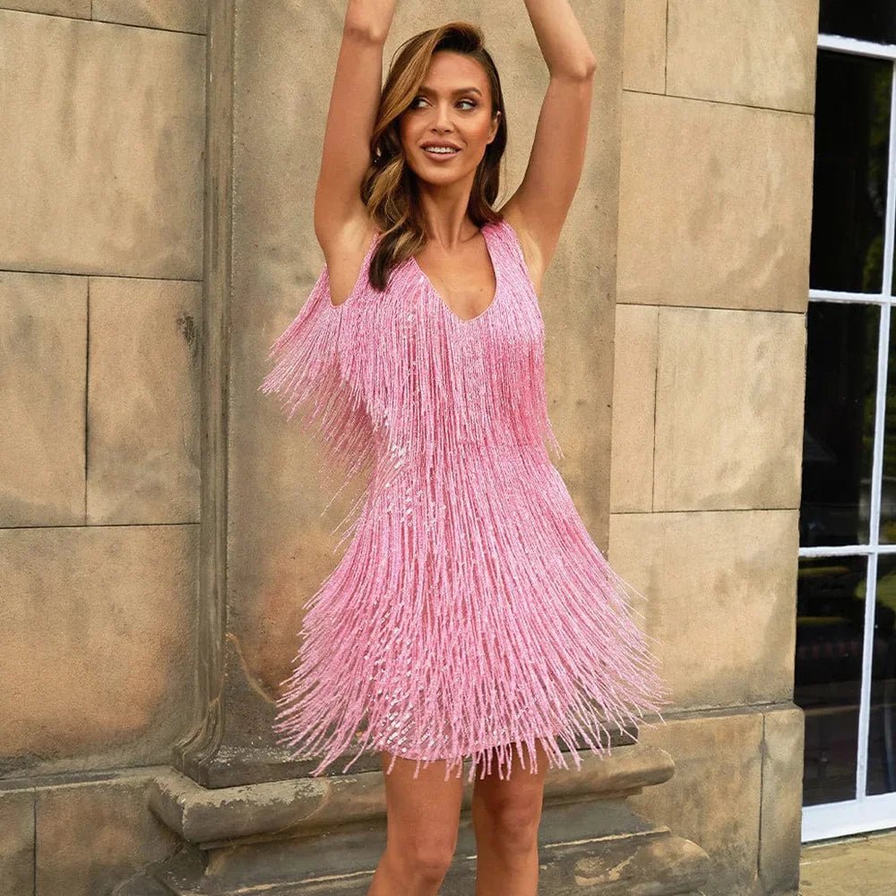 Cocktail Dress Women A - line Fit with Fringe and Sequin Accents Trim - Hudson Harper - Women Dress