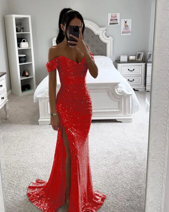 Evening Maxi Dress Women Rhinestone Elegant Gown - Hudson Harper - Women Dresses