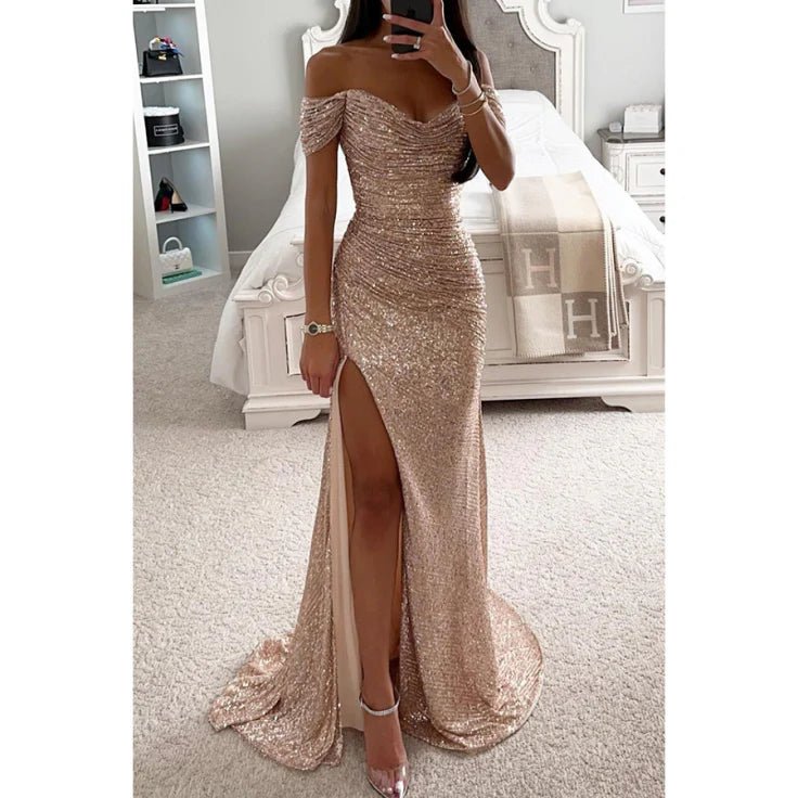 Evening Maxi Dress Women Rhinestone Elegant Gown - Hudson Harper - Women Dresses