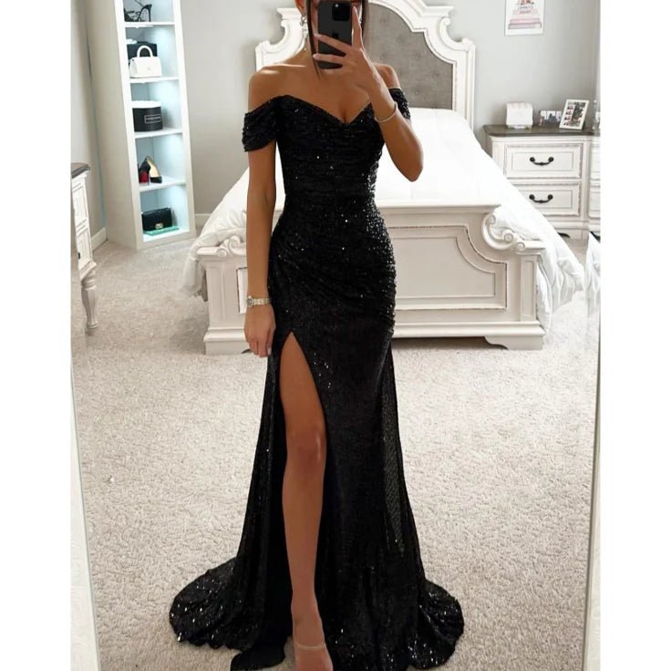Evening Maxi Dress Women Rhinestone Elegant Gown - Hudson Harper - Women Dresses