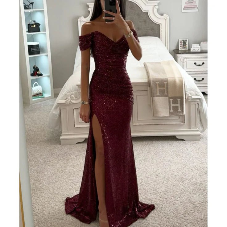 Evening Maxi Dress Women Rhinestone Elegant Gown - Hudson Harper - Women Dresses