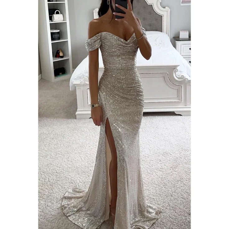 Evening Maxi Dress Women Rhinestone Elegant Gown - Hudson Harper - Women Dresses