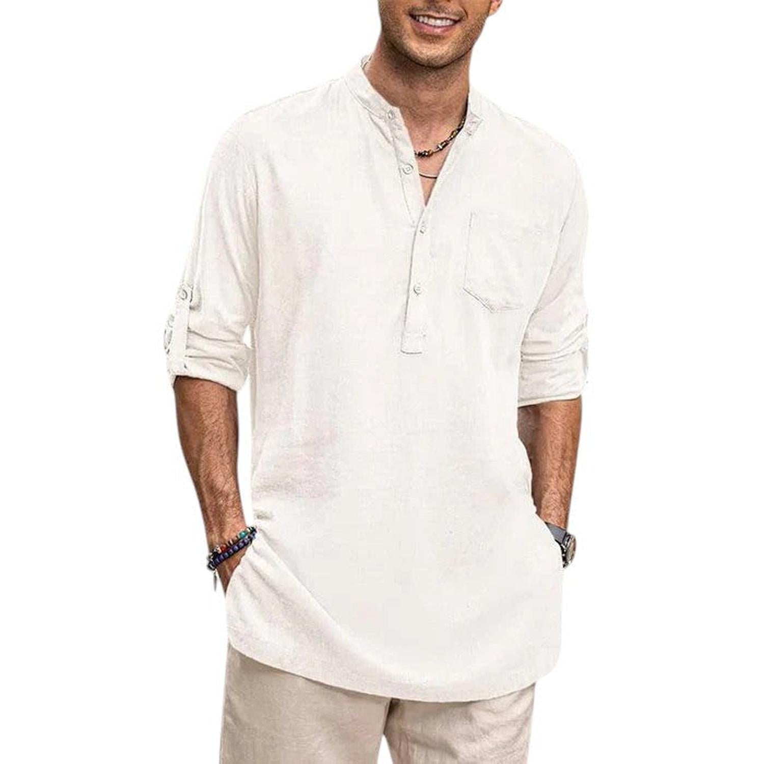 Henley Shirt Men Band Collar Breathable Long Sleeve Casual Fit - Hudson Harper - Tops