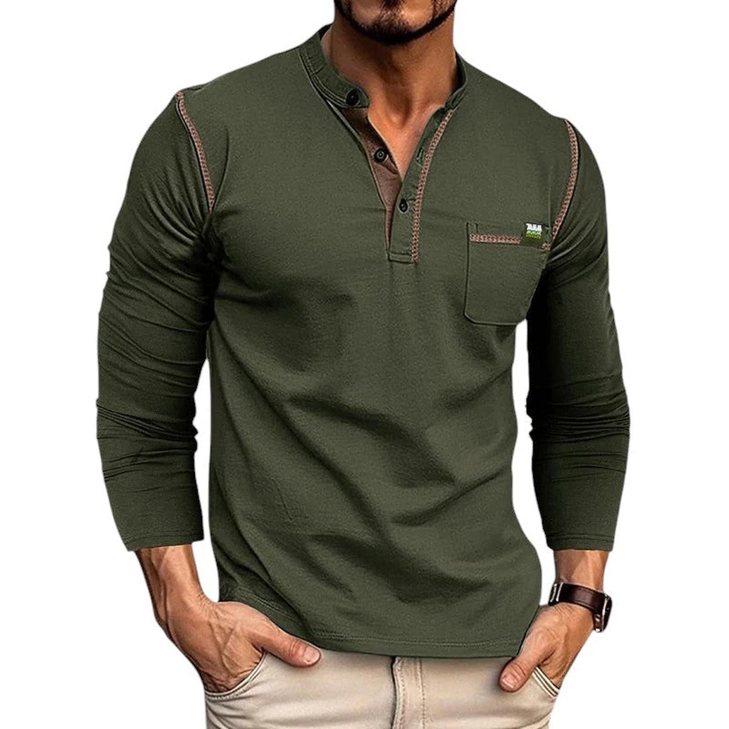 Henley Shirt Men Long Sleeve Buttoned Placket Casual Fit - Hudson Harper - Tops