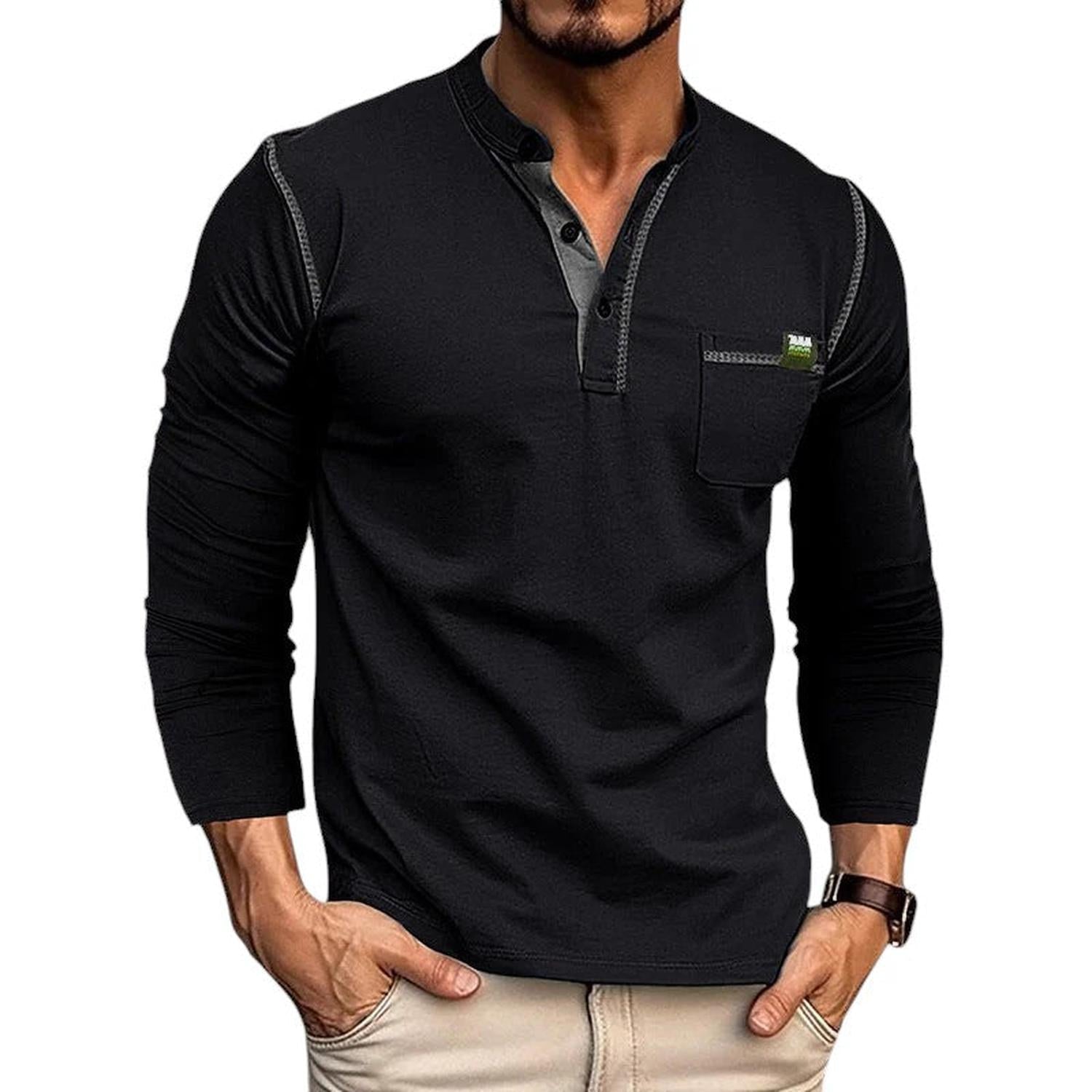 Henley Shirt Men Long Sleeve Buttoned Placket Casual Fit - Hudson Harper - Tops