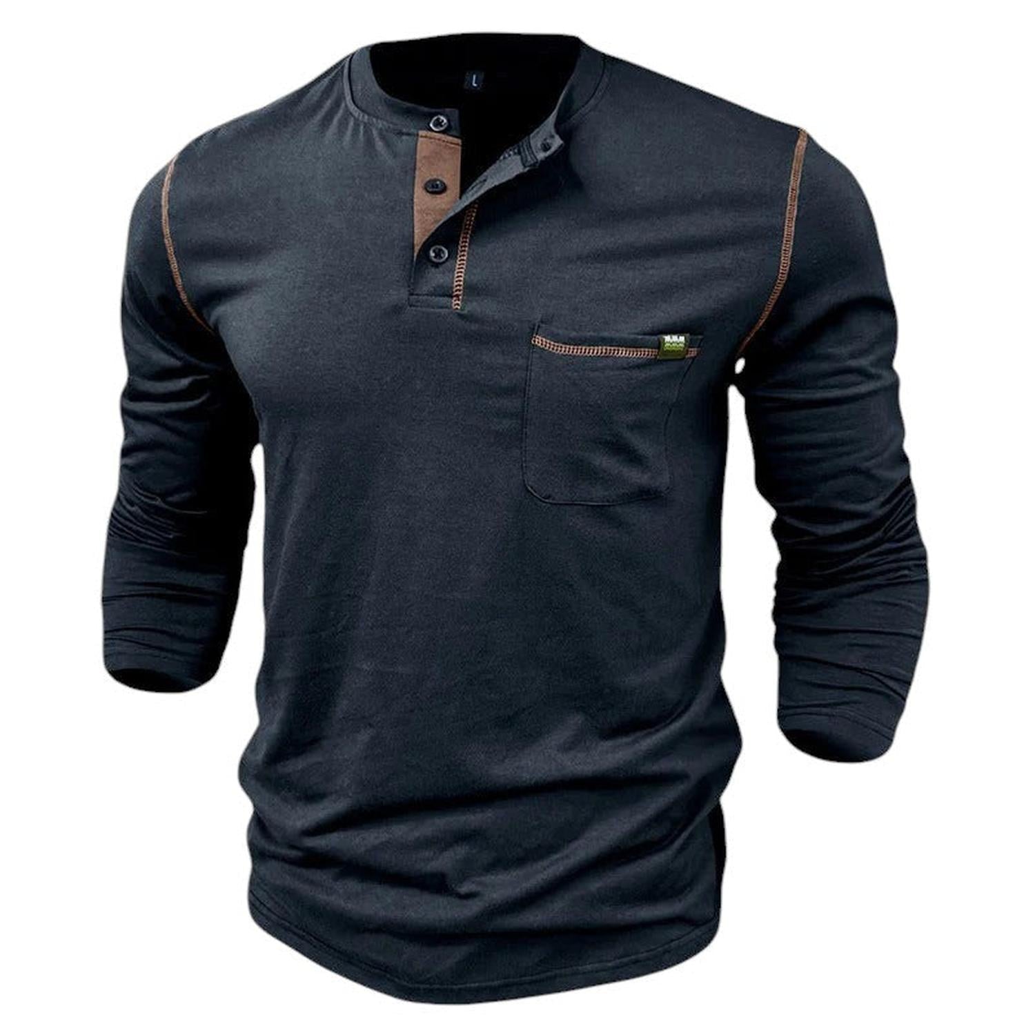 Henley Shirt Men Long Sleeve Buttoned Placket Casual Fit - Hudson Harper - Tops