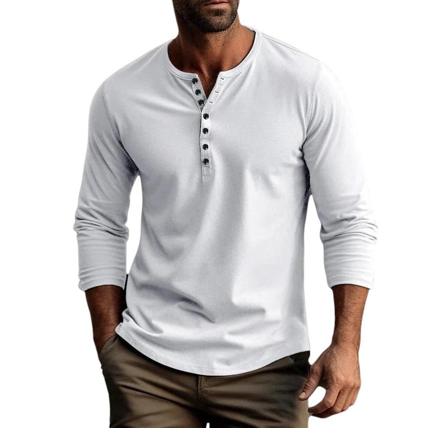 Henley Shirt Men Long Sleeve Regular Fit Button Placket Breathable - Hudson Harper - Tops