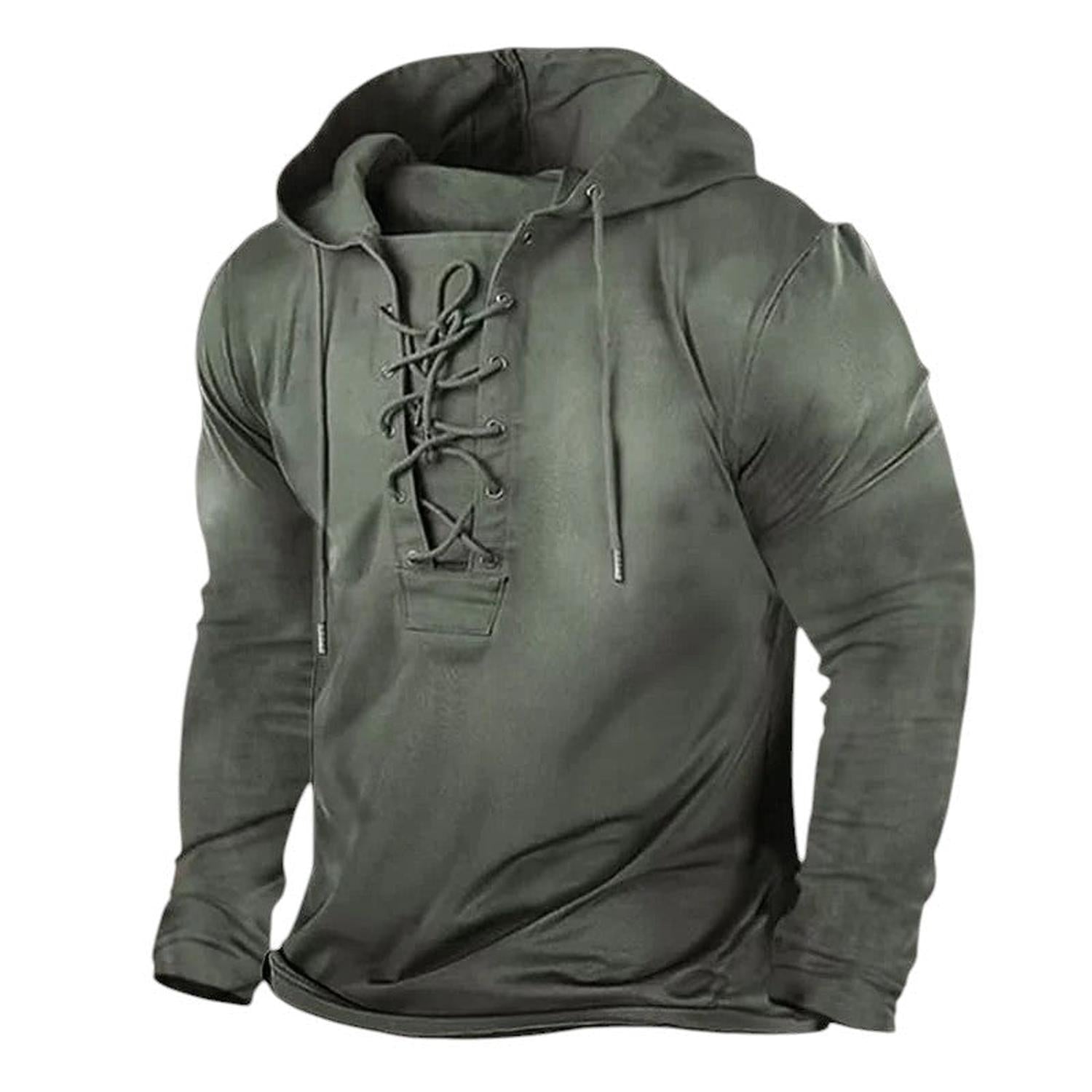 Hoodie Men Retro Winter Lace Up