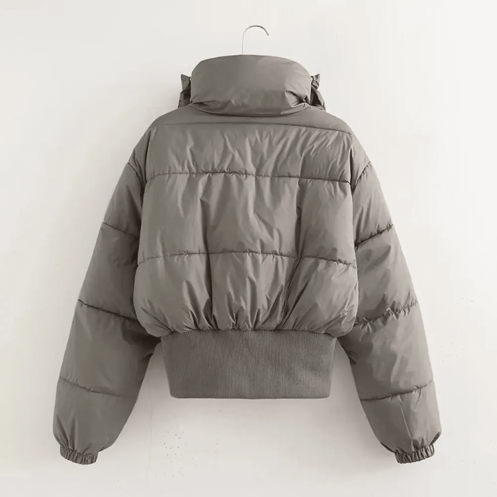 Jacket Women Cropped Puffer Zip Front High Neck Collar - Hudson Harper - Women Jacket