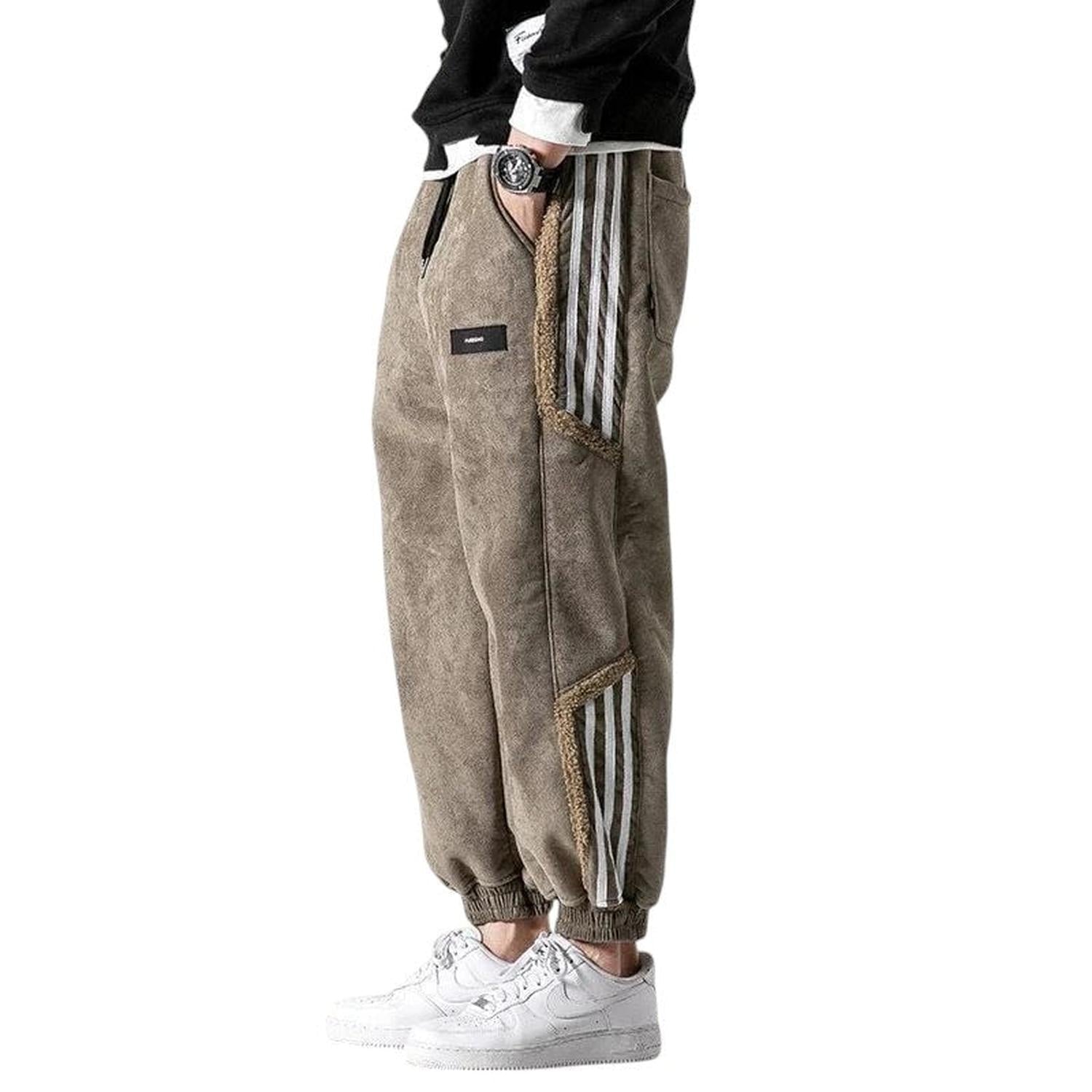 Jogger Trousers Men Fleece - Lined Relaxed Fit Striped Street Style Detail - Hudson Harper - Pants