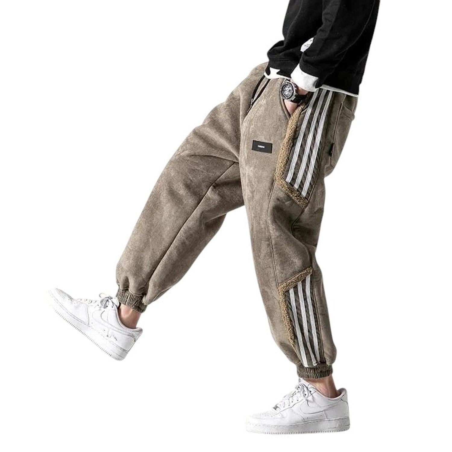 Jogger Trousers Men Fleece - Lined Relaxed Fit Striped Street Style Detail - Hudson Harper - Pants