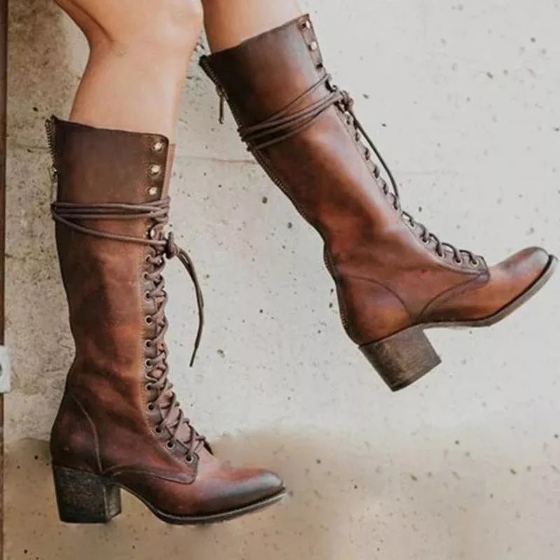 Knee High Boots Women Adjustable Lace Up Knee Length Closure Design - Hudson Harper - Women Boots