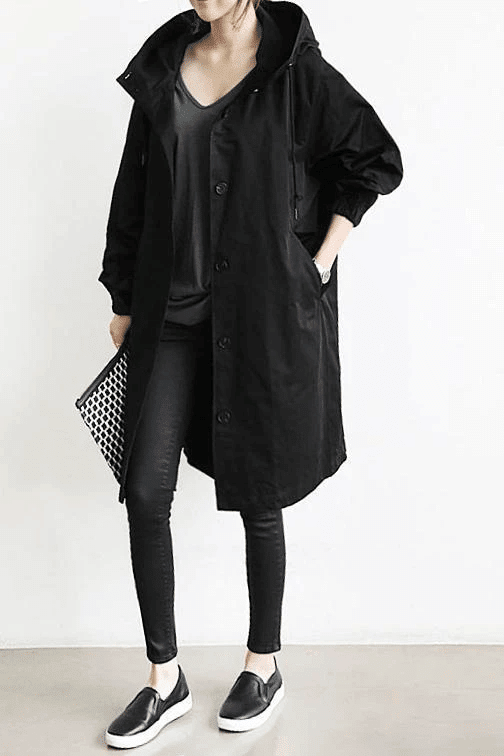 Long Coat Women Button Down Hooded Winter Coat - Hudson Harper - Women Coat