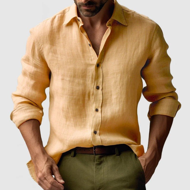 Men Shirt Long Sleeve Relaxed Fit Button Closure - Hudson Harper - Men Shirt