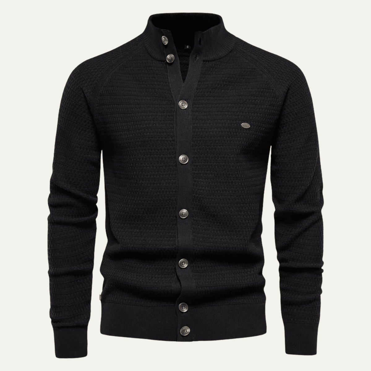 Men's Cardigan — Mock Neck Button Closure Textured Knit Regular Fit - Hudson Harper - Men Cardigan
