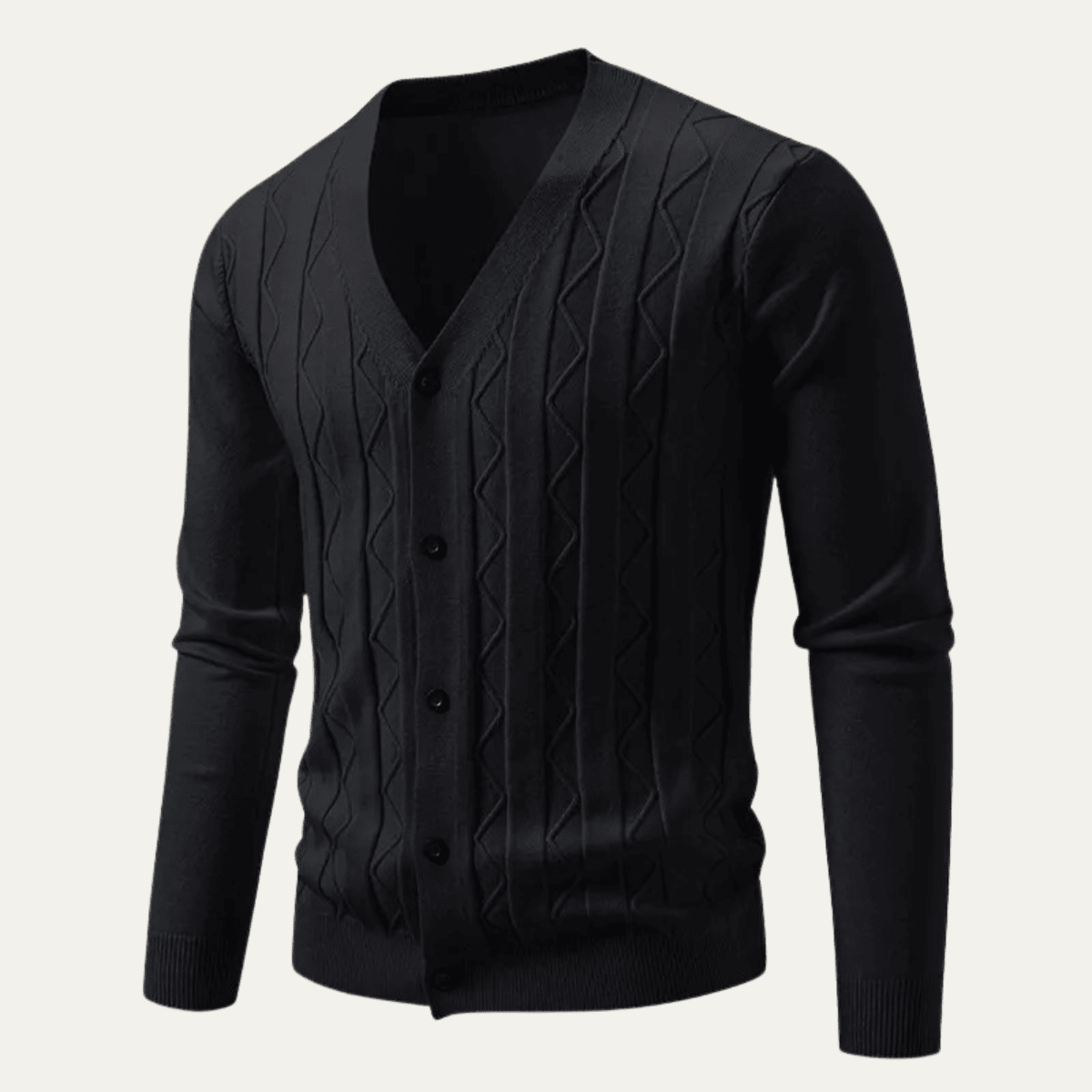 Men's Cardigan — Slim Fit V - Neck Cable Knit Button Front Ribbed - Hudson Harper - Men Cardigan