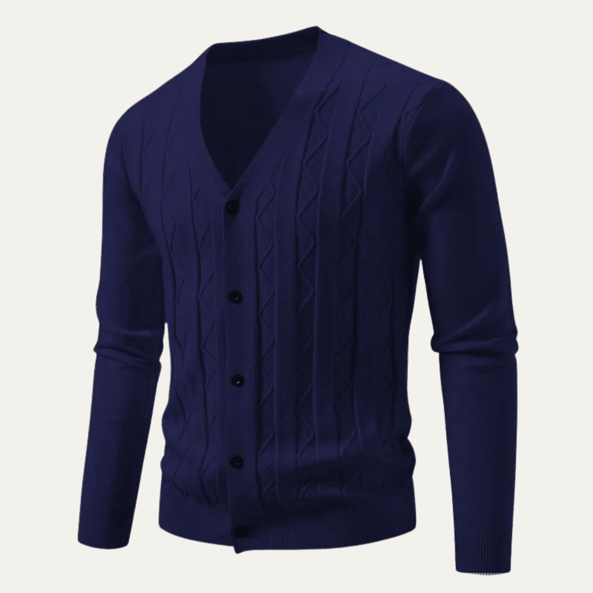 Men's Cardigan — Slim Fit V - Neck Cable Knit Button Front Ribbed - Hudson Harper - Men Cardigan