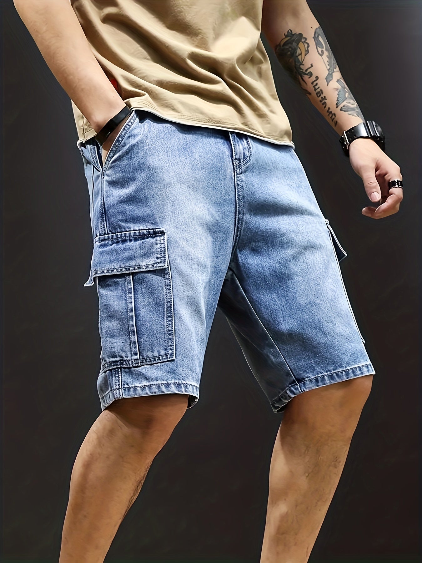 Men's Cargo Shorts — Denim Loose Fit Flap Pocket Design - Hudson Harper - Men Shorts