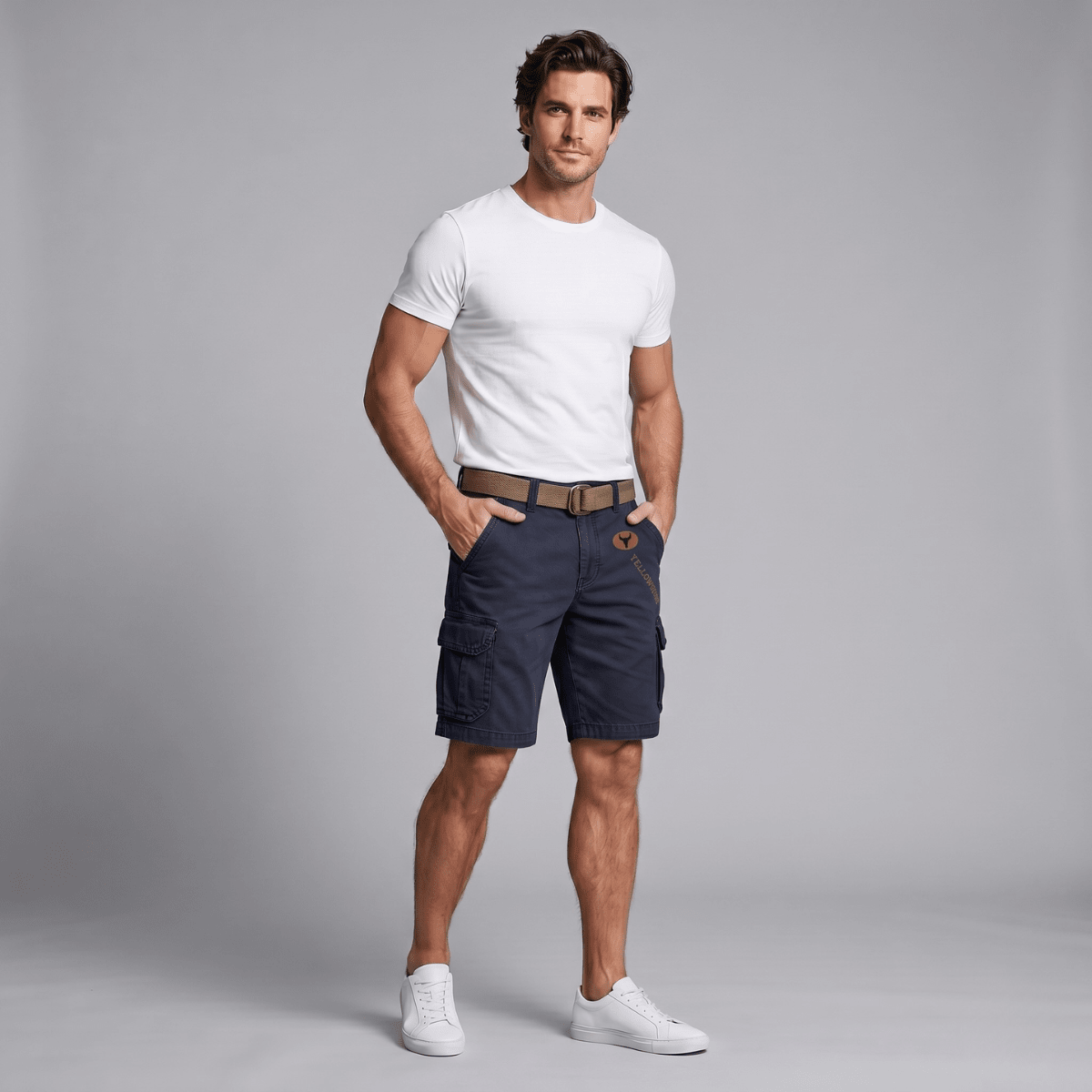Men's Cargo Shorts — Relaxed Fit Multi - Pocket Adjustable Belt - Hudson Harper - Men Short