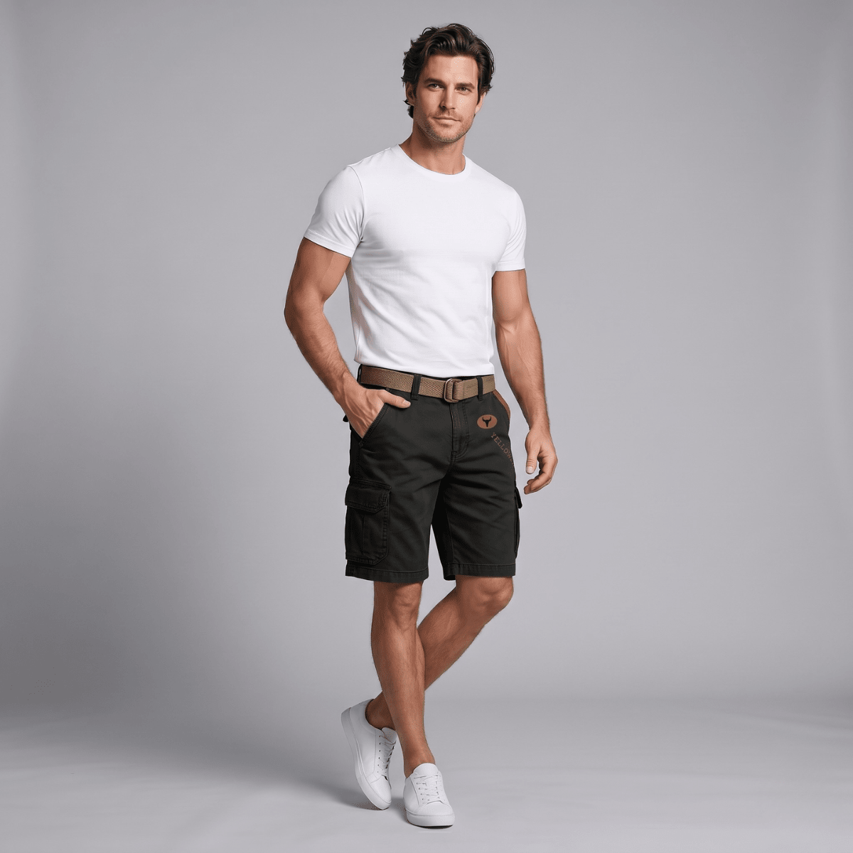 Men's Cargo Shorts — Relaxed Fit Multi - Pocket Adjustable Belt - Hudson Harper - Men Short