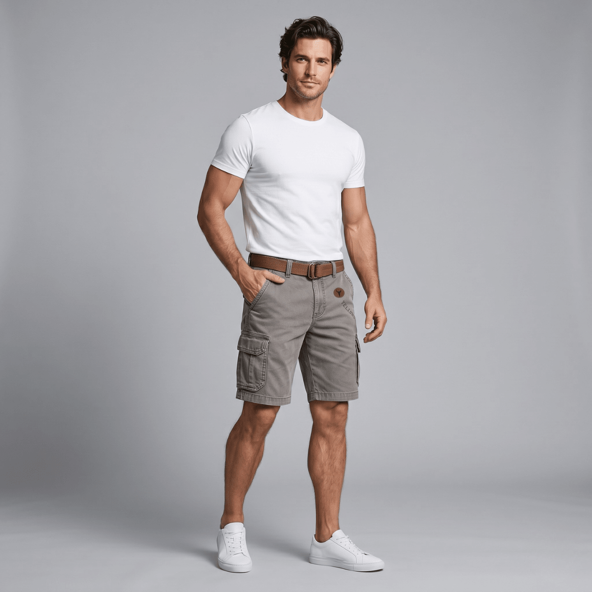 Men's Cargo Shorts — Relaxed Fit Multi - Pocket Adjustable Belt - Hudson Harper - Men Short