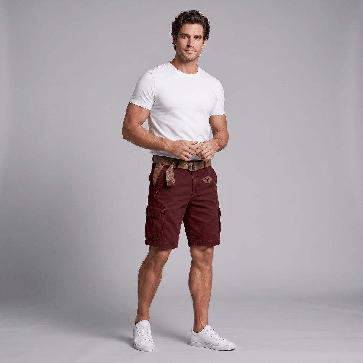 Men's Cargo Shorts — Relaxed Fit Multi - Pocket Adjustable Belt - Hudson Harper - Men Short