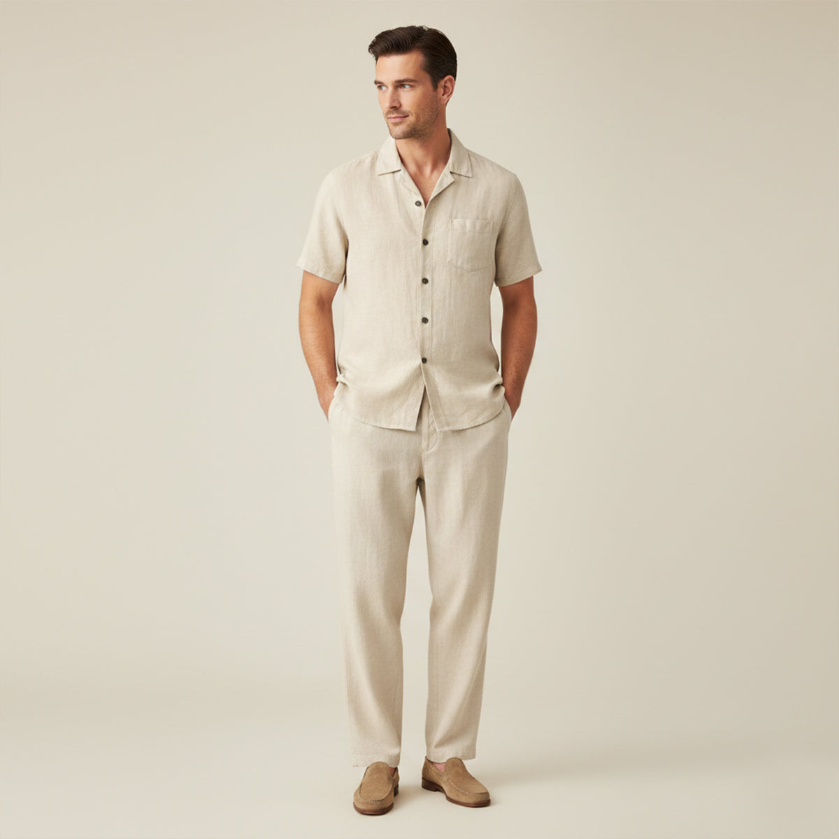 Clothing Set Men Loose Fit Two Piece Full Length Trousers