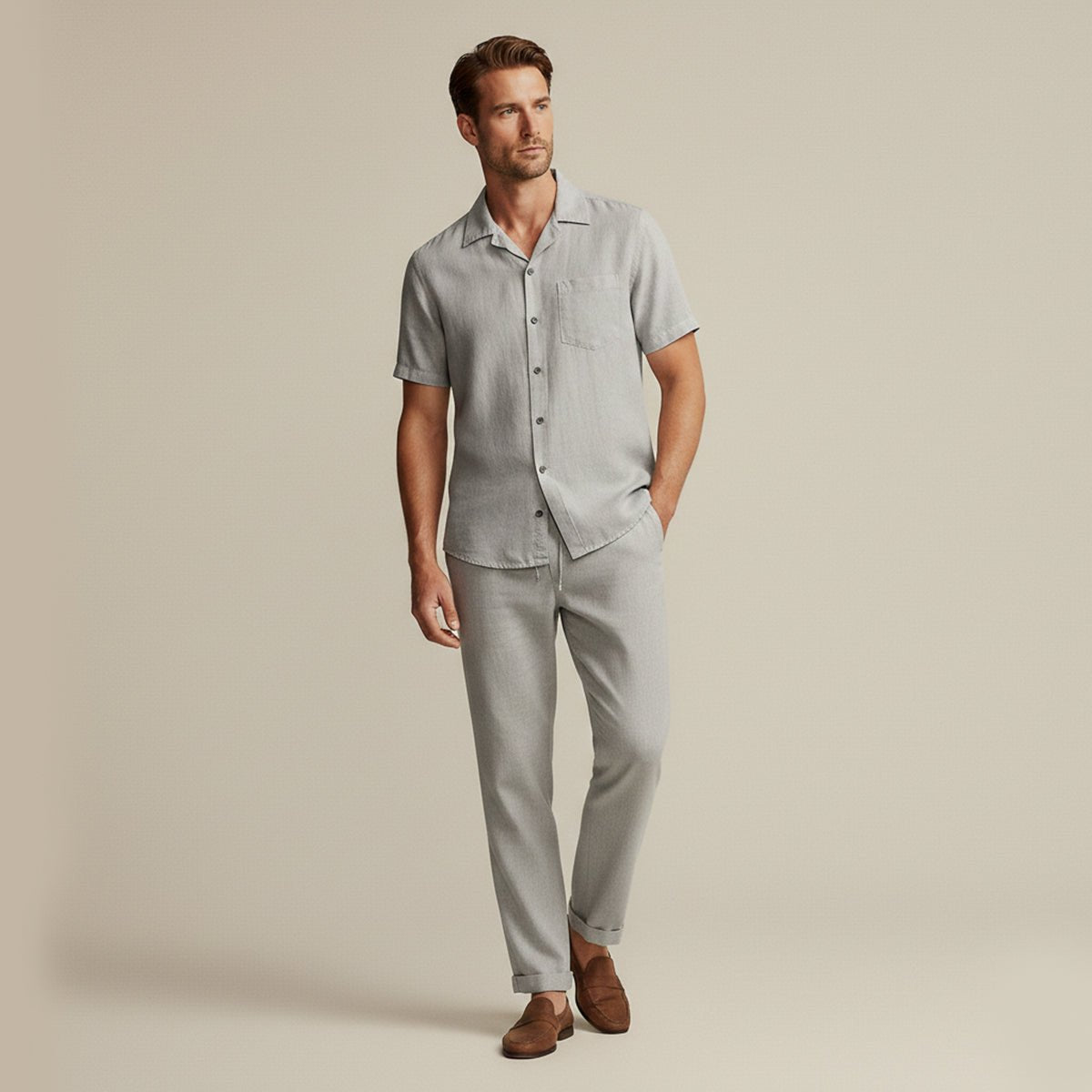 Men's Clothing Set — Relaxed Fit Textured Shirt & Trousers - Hudson Harper - Men Set