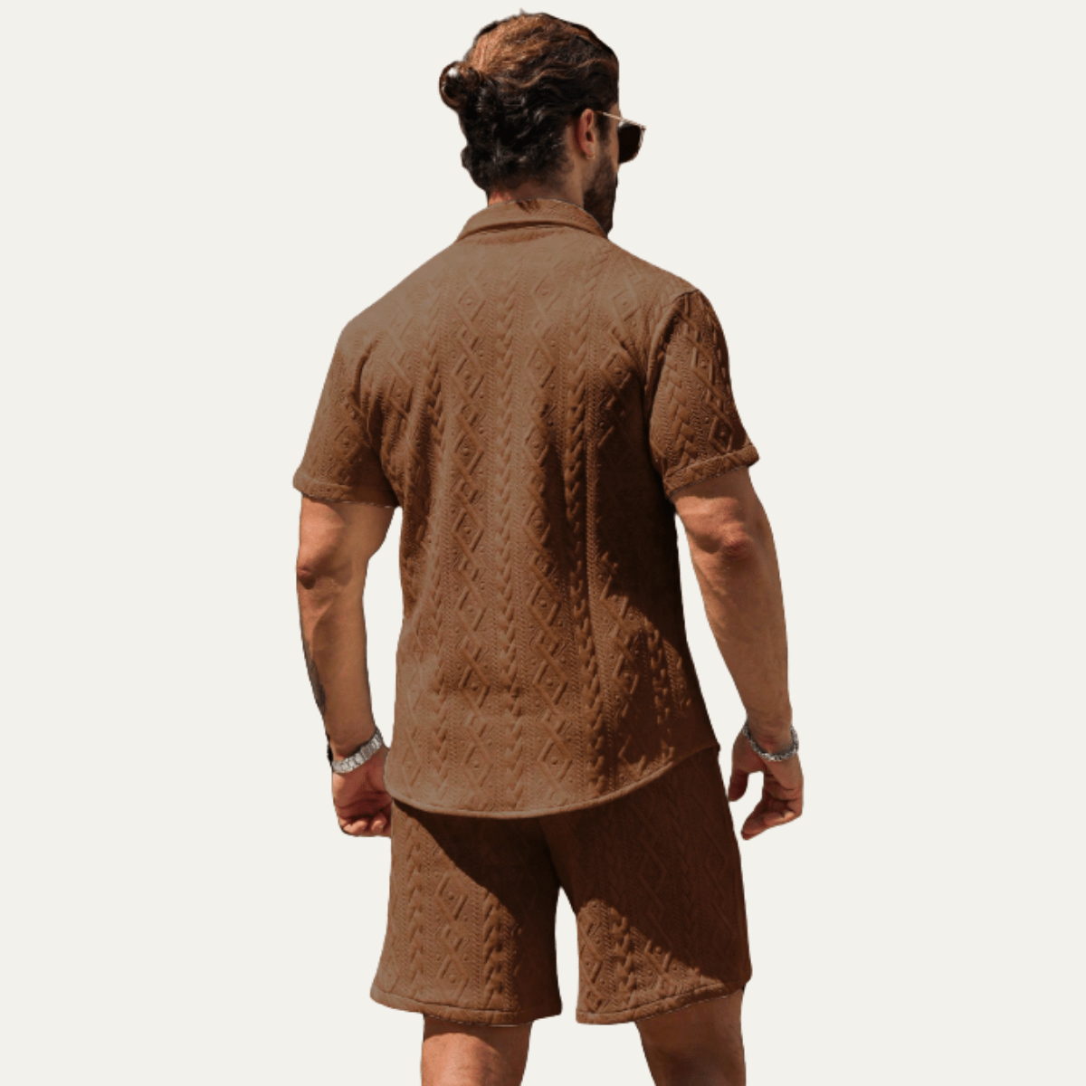 Men's Co - Ord Set — Knitted Shirt Relaxed Fit Matching Shorts - Hudson Harper - Men Set