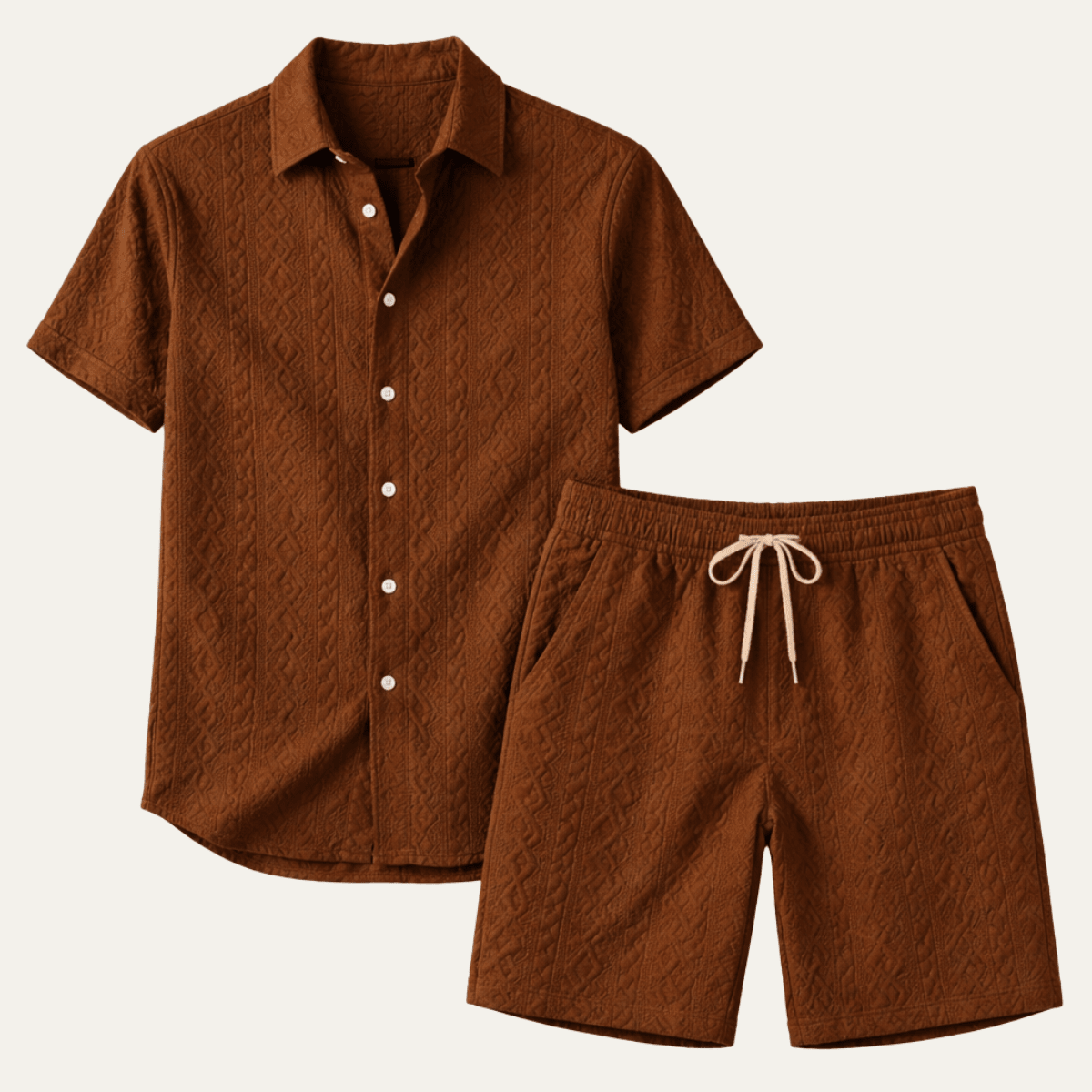 Men's Co - Ord Set — Knitted Shirt Relaxed Fit Matching Shorts - Hudson Harper - Men Set