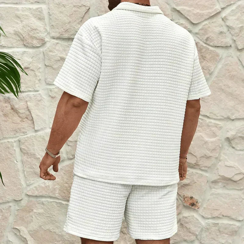 Men's Co - Ord Set — Zip Polo Drawstring Relaxed Fit Shorts - Hudson Harper - Men Set