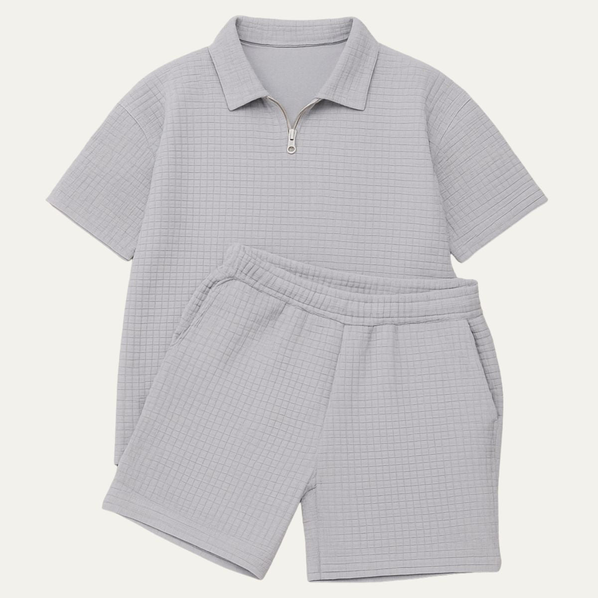 Men's Co - Ord Set — Zip Polo Drawstring Relaxed Fit Shorts - Hudson Harper - Men Set