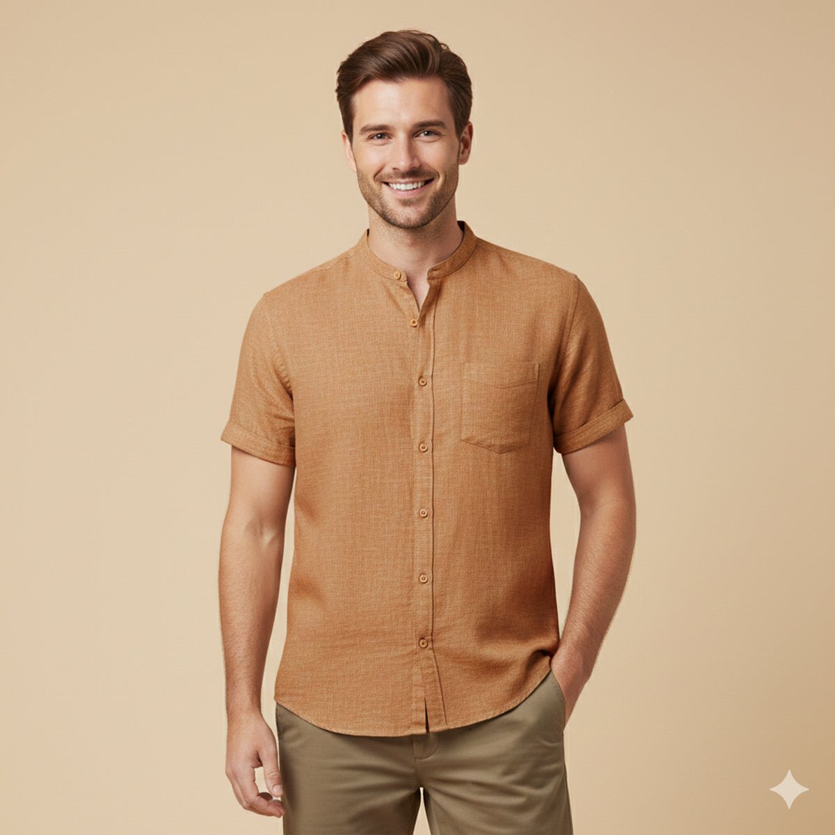 Men's Linen Shirt - Oversize Fit Short Sleeve Straight Cut - Hudson Harper - Men Shirt